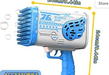 Photo 1 of 76-Holes Bazooka Bubble Machine Gun with Colorful Lights, Bubble Solution for Kids Adult Automatic Bubble Maker Gun for Indoor Outdoor Playing Activity Birthday Party Wedding Etc.(Blue)

