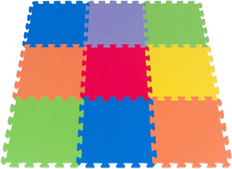Photo 1 of Foam Floor Puzzle Playmat for Kids - 9 Soft Tiles - 6 Bright Colors - Made in Taiwan from Quality Foam - Interlocking Thick Square Mat
