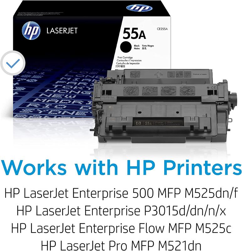 Photo 1 of Original HP 55A Black Toner Cartridge | Works with HP LaserJet Enterprise 500 MFP M525 Series, HP LaserJet Enterprise P3015 Series, HP LaserJet Pro MFP M521 Series | CE255A
