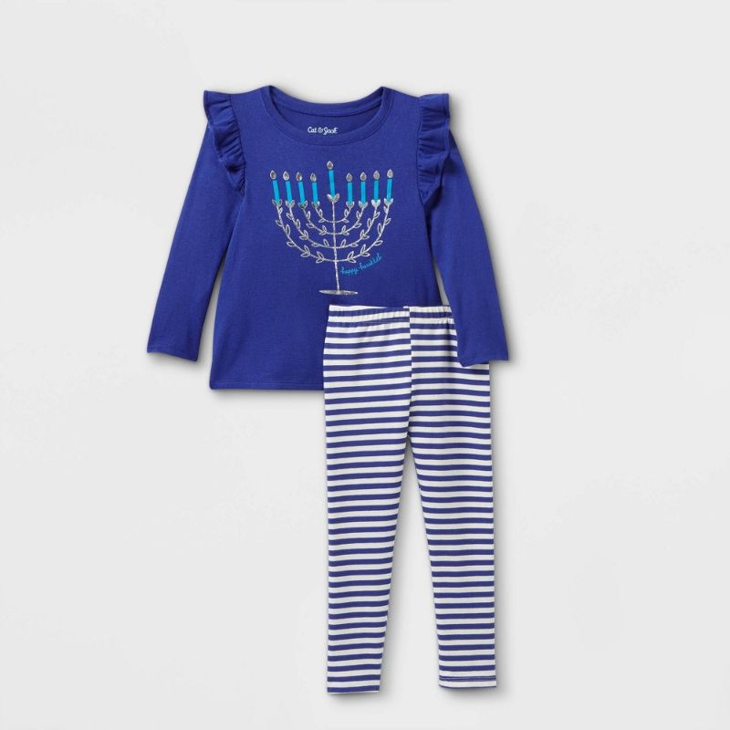 Photo 1 of **ASSORTED SIZES, PACK OF 6** Toddler Girls' Menorah Long Sleeve Top & Striped Leggings Set - Cat & Jack™
