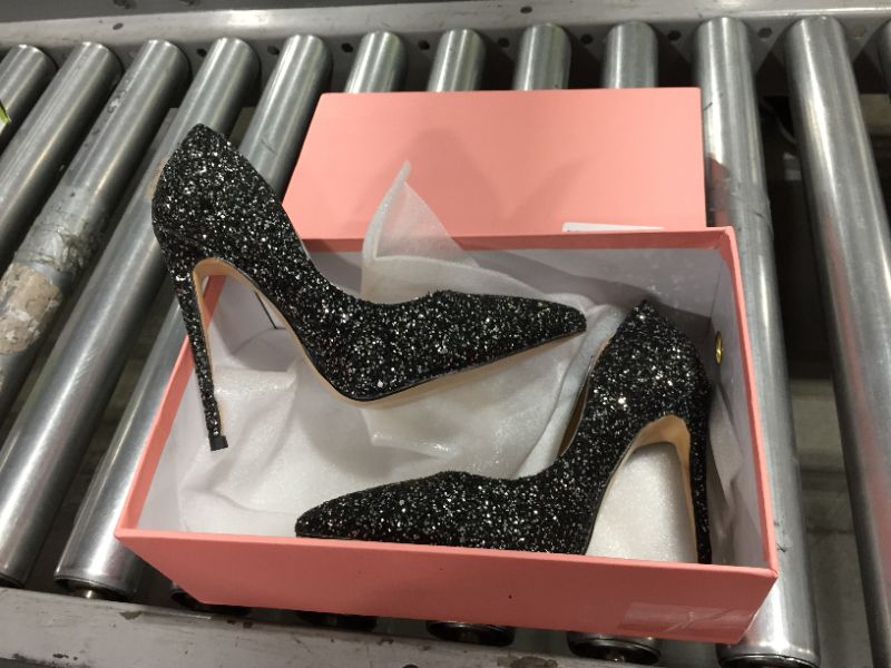 Photo 1 of Size 6, women's glittery black pump heels 