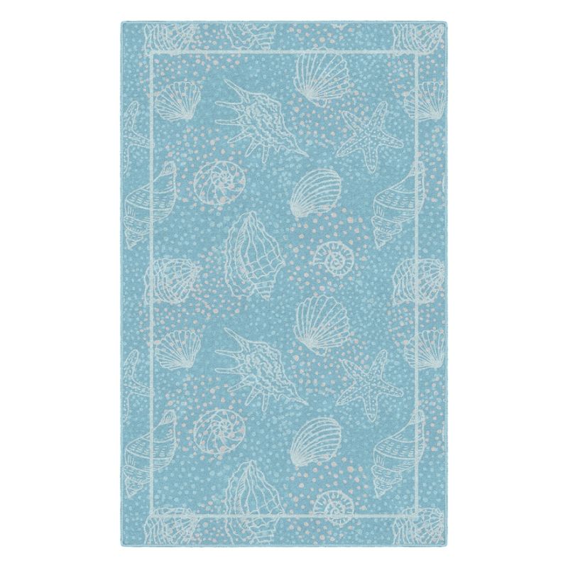 Photo 1 of Brumlow Mills Seas the Day Seashells Beach Printed Rug, Med Blue, 3X5 Ft
