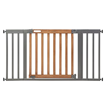 Photo 1 of Summer West End Safety Baby Gate, Honey Oak Stained Wood with Slate Metal Frame – 30” Tall, Fits Openings up to 36” to 60” Wide, Baby and Pet Gate for Wide Spaces and Open Floor Plans
