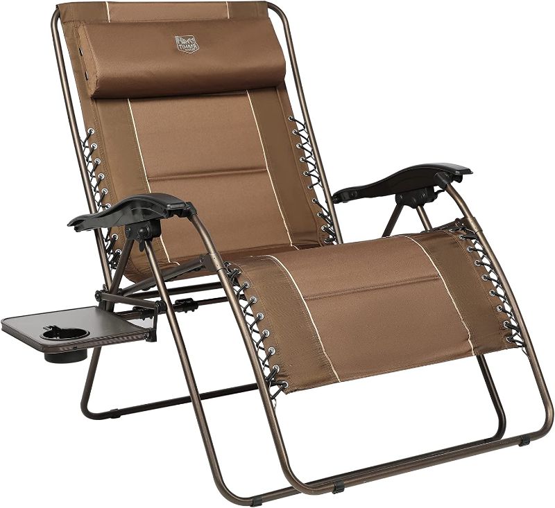 Photo 1 of TIMBER RIDGE XXL Oversized Zero Gravity Chair, Full Padded Patio Lounger with Side Table, 28” Wide Reclining Lawn Chair, Support 500lbs (Brown)
