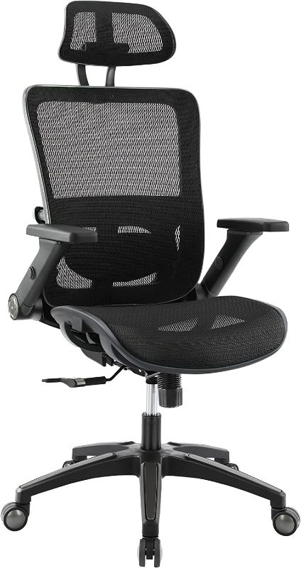 Photo 1 of Horshod Silvans Office Mesh Chair, Rolling Computer Chair High Back Swivel Executive Chair with 4D Adjustable Flip-up Armrest, Tilt Function and Adjus
