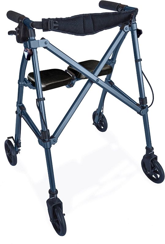 Photo 1 of Able Life Space Saver Rollator, Lightweight Folding Mobility Rolling Walker for Seniors and Adults, 6-inch Wheels, Locking Brakes, and Padded Seat with Backrest, Cobalt Blue