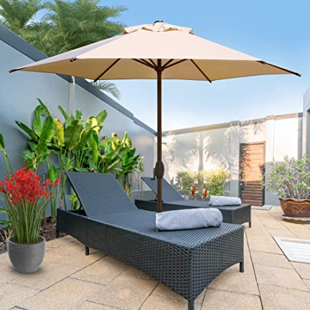 Photo 1 of Abba Patio 9ft Patio Umbrella Outdoor Umbrella Market Table Umbrella with Push Button Tilt and Crank for Garden, Lawn, Deck, Backyard & Pool, Cream