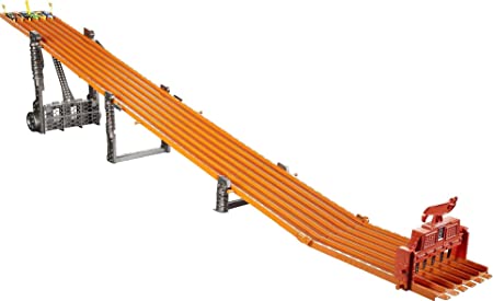 Photo 1 of ?Hot Wheels Super 6-Lane Raceway with Lights & Sounds, Includes 6 Hot Wheels Vehicles, Track Unfolds to 8 Feet, Collapses for Easy Storage, Gift for Kids 5 Years & Older , Orange