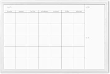 Photo 1 of U Brands Magnetic Dry Erase Calendar Board, 20 x 30 Inches, White Wood Frame 