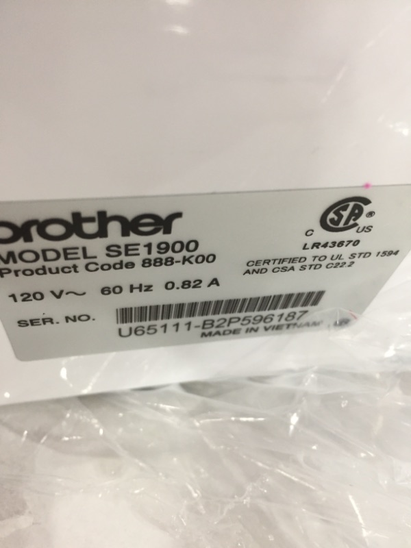 Photo 4 of Brother SE1900 Sewing and Embroidery Machine W/ 5' X 7' Hoop + Zigzag Foot + Monogramming Foot + Overcasting Foot + More