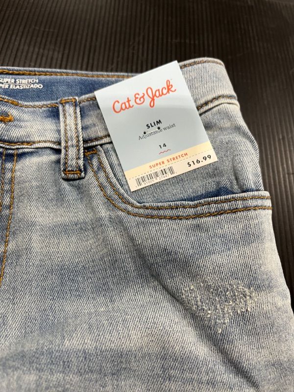 Photo 3 of Boys' Super Stretch Distressed Slim Fit Jeans - Cat & Jack™ Light Blue SIZE 14 2 PACK 