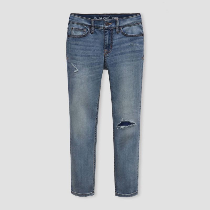 Photo 1 of Boys' Super Stretch Distressed Slim Fit Jeans - Cat & Jack™ Light Blue SIZE 14 2 PACK 