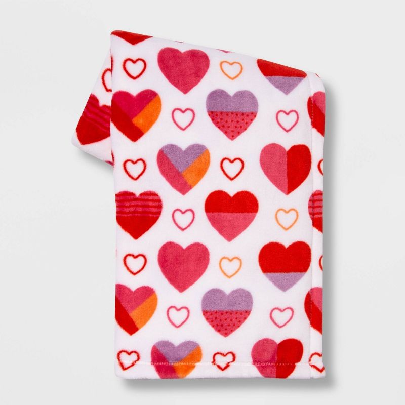 Photo 1 of Oversized Hearts Plush Valentine's Day Throw Blanket White/Red 2 PCK 