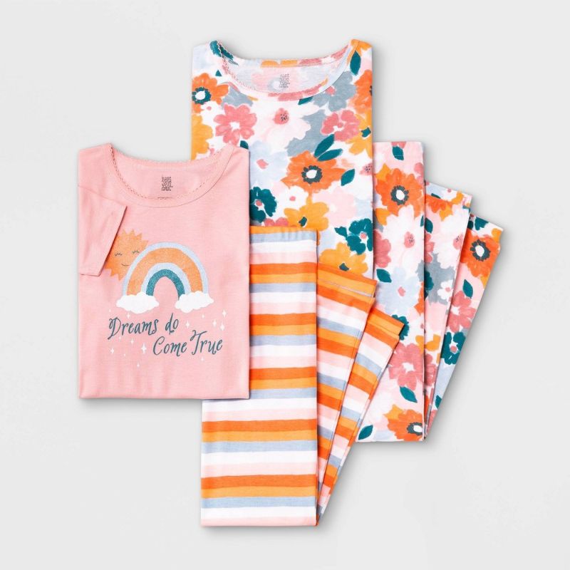 Photo 1 of Girls' 4pc Snug Fit Rainbow Floral Pajama Set - Just One You® made by carter's White/Orange
SIZE 8
