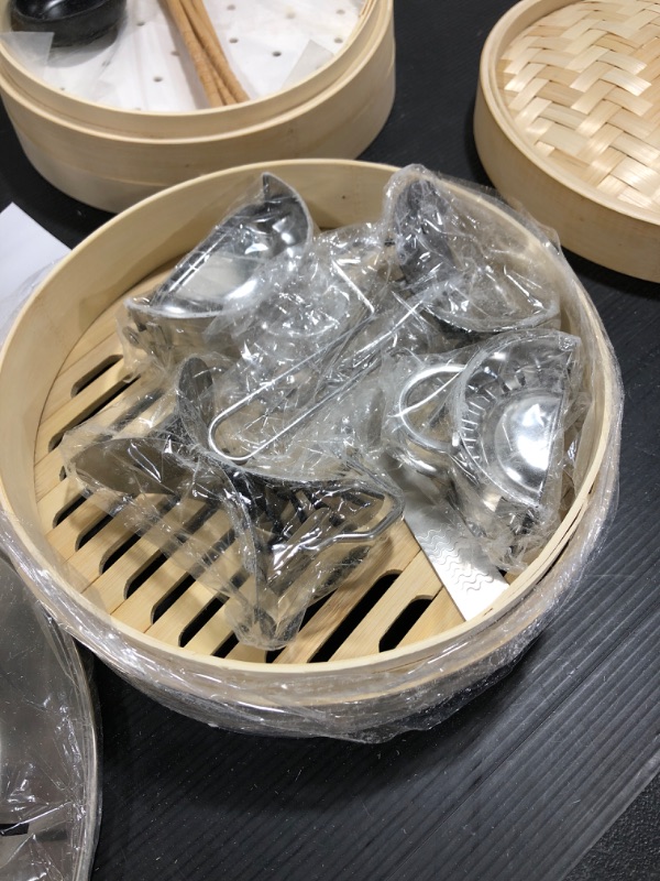 Photo 4 of 10 Inch Bamboo Steamer Basket with Steamer Ring- Steaming Basket for use as Dumpling Steamer, Bao Steamer, Dim Sum Steamer, Bun Steamer Basket Bamboo- Includes 2 Dumpling Maker Molds, 40 Liners & More
