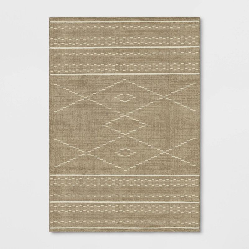 Photo 1 of 7'x10' Parkman Washable Border Diamond Rug Tan - Threshold™
