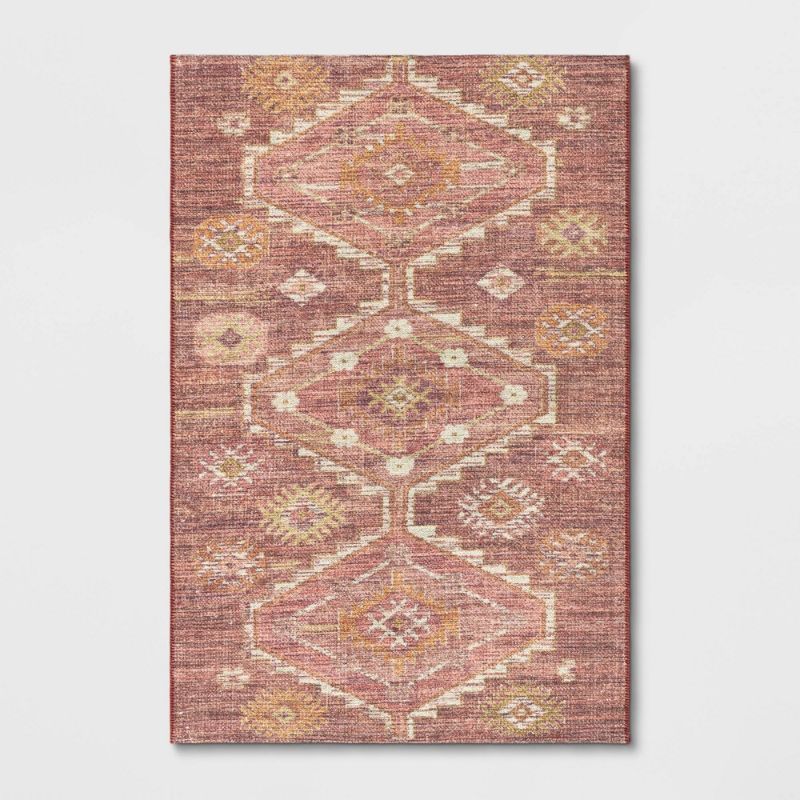 Photo 1 of 4'x6' Southbury Washable Printed Diamond Persian Style Rug Rust - Threshold™
