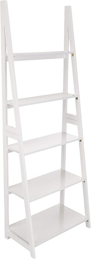 Photo 1 of Amazon Basics Modern 5-Tier Ladder Bookshelf Organizer with Solid Rubber Wood Frame