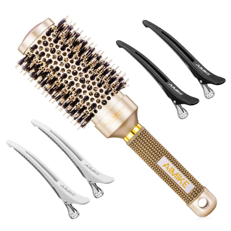 Photo 1 of AIMIKE Round Brush, Nano Thermal Ceramic & Ionic Tech Hair Brush, Round Barrel Brush with Boar Bristles for Blow Drying, Styling, Curling, Add Volume & Shine (2.9 inch, Barrel 1.7 inch) + 4 Free Clips
