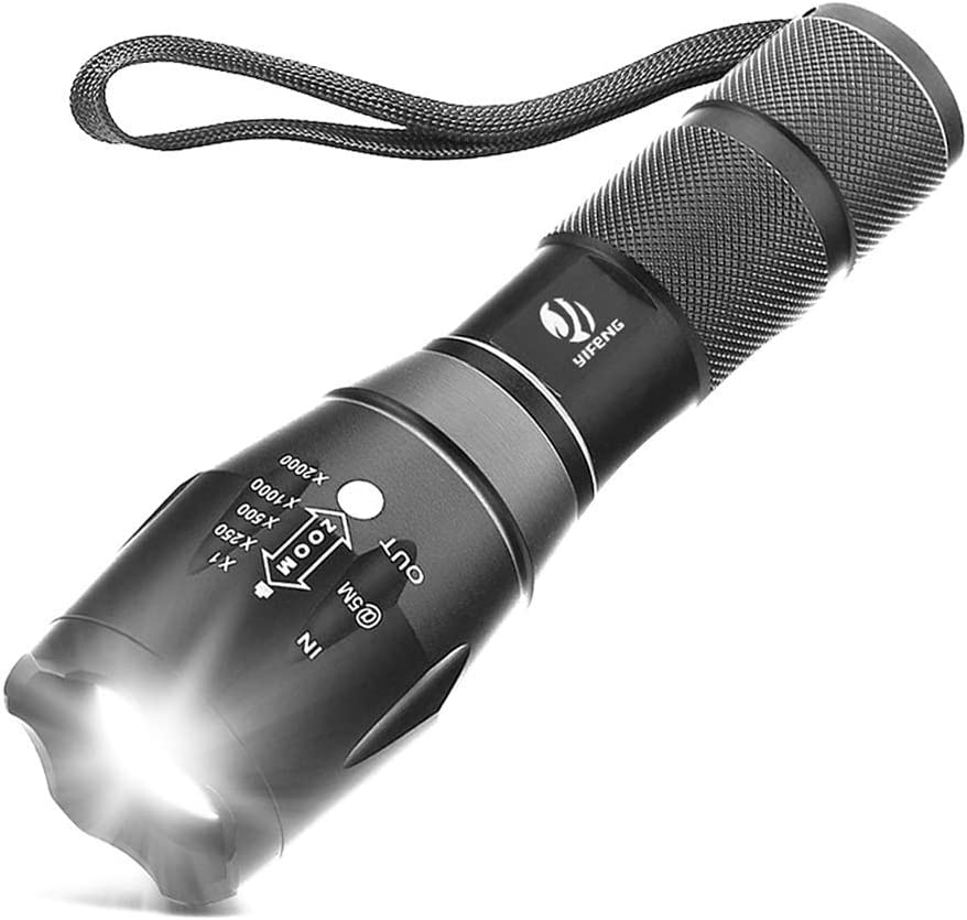 Photo 1 of Tactical Flashlight, YIFENG XML T6 Ultra Bright LED Flashlight with Adjustable Focus and 5 Light Modes for Camping Hiking Emergency (1 pack)
