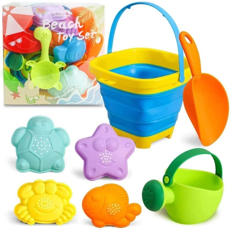 Photo 1 of 3 otters 15PCS Foldable Beach Bucket, Sand Toys Set Foldable Pail Colorful Beach Bucket with Sand Molds Collapsible Silicone Buckets
