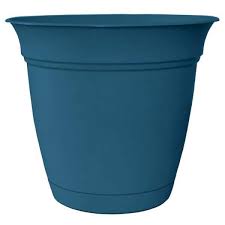 Photo 1 of Belle 12 in. Dia. Peacock Blue Plastic Planter with Attached Saucer
