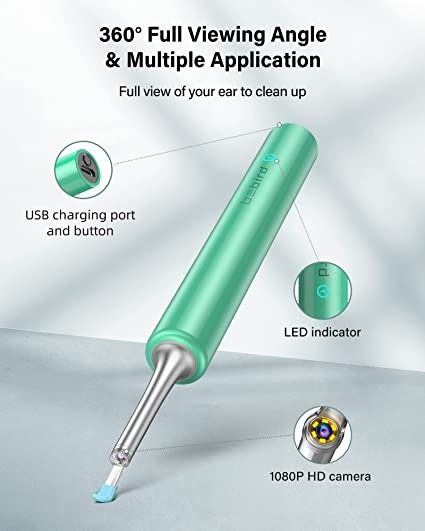 Photo 1 of BEBIRD® C3 Ear Wax Removal Tool with Ear Camera, Ear Cleaner with 1080P HD Otoscope, 6 LED Light and 4pcs Ear Scoops Cleaning Kit, Earwax Camera for iOS and Android, Green
