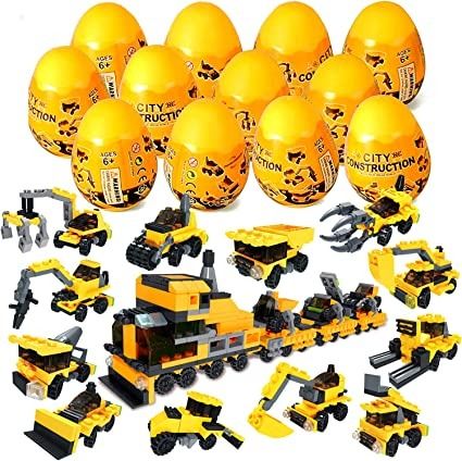 Photo 1 of 12Pcs Pre Filled Easter Eggs with Construction Vehicles Building Blocks, Egg Surprise Toys for Easter Basket Stuffers, Easter Party Favors, Easter Basket Filler, Easter Egg Hunt Classroom Prize Toys
