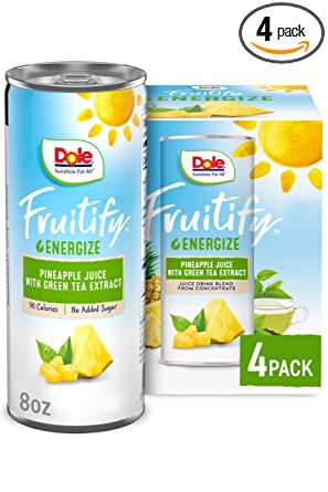 Photo 1 of Dole Fruitify Energize, Pineapple Juice & Green Tea Extract, 8 Fl Oz (Pack of 4), 4 Total Cans
