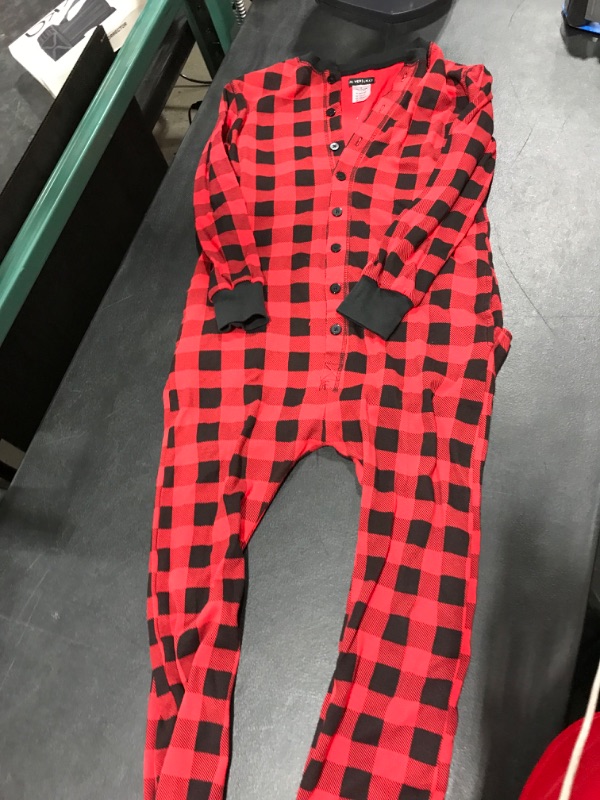 Photo 5 of [Size Medium] Silver Lilly - Slim Fit Women's Buffalo Plaid One Piece Pajama Union Suit with Butt Flap

