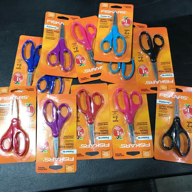 Photo 2 of Fiskars 5" Pointed Tip Scissors, Pack of 12!!! (6 Mixed Color Pack)