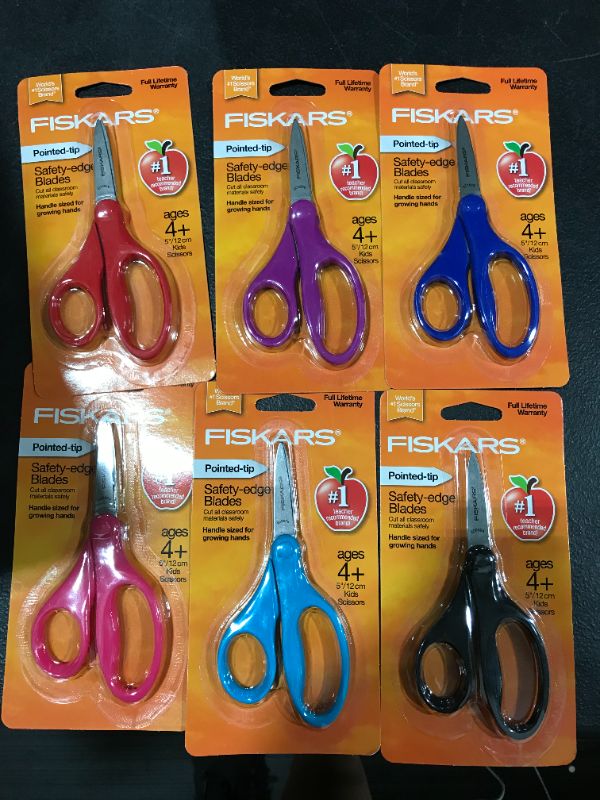 Photo 2 of Fiskars 5" Pointed Tip Scissors, Pack of 12!!! (6 Mixed Color Pack)