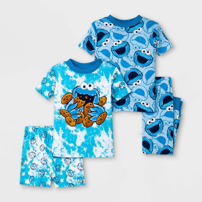 Photo 1 of Toddler Boys' 4pc Sesame Street Cookie Monster Short Sleeve Snug Fit Pajama Set - Blue SIZE 4T
