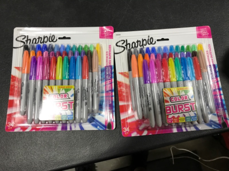 Photo 3 of Sharpie 34pk Permanent Markers Fine Tip Multicolored, 2 Pack!!!
