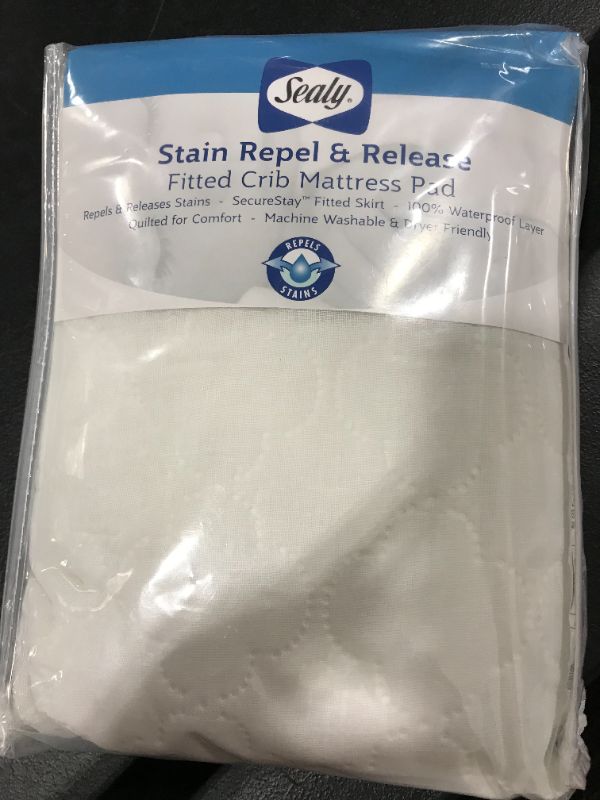 Photo 2 of Sealy Stain Repel & Release Waterproof Fitted Crib & Toddler Mattress Pad, 52x 28 inches