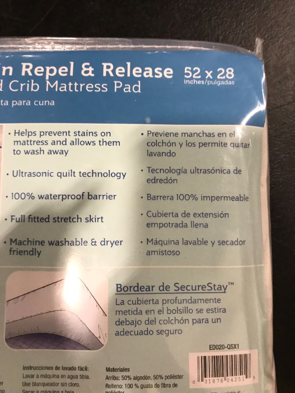 Photo 3 of Sealy Stain Repel & Release Waterproof Fitted Crib & Toddler Mattress Pad, 52x 28 inches