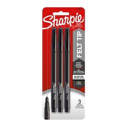 Photo 1 of Sharpie 3pk Felt Marker Pens 0.4mm Fine Tip Black, Bundle of 6, 18 total!!