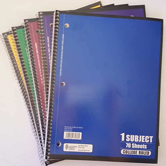 Photo 1 of 1 Subject College Ruled Notebook pack of 12, 70 Sheets ( Colors May Vary)