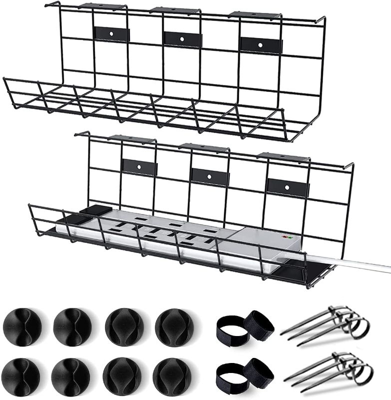 Photo 1 of Under Desk Cable Management Tray 2 Pack, Cable Management for Wire/Cord/Power Strip, Metal Cable Management Basket with 15lb Bearing, Cord Management Organizer Kit for Home/Office by OOSOFITT
