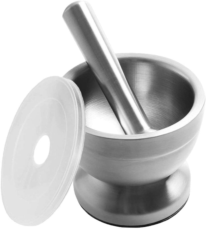 Photo 1 of Bekith Mortar and Pestle Sets 18/8 Brushed Stainless Steel Spice Grinder Pill Crusher Molcajete Herb Bowl
