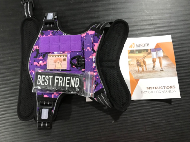 Photo 2 of Auroth Tactical Dog Harness for Small Medium Large Dogs No Pull Adjustable Pet Harness Reflective K9 Working Training Easy Control Pet Vest Military Service Dog Harnesses (M, Purple Camo)
