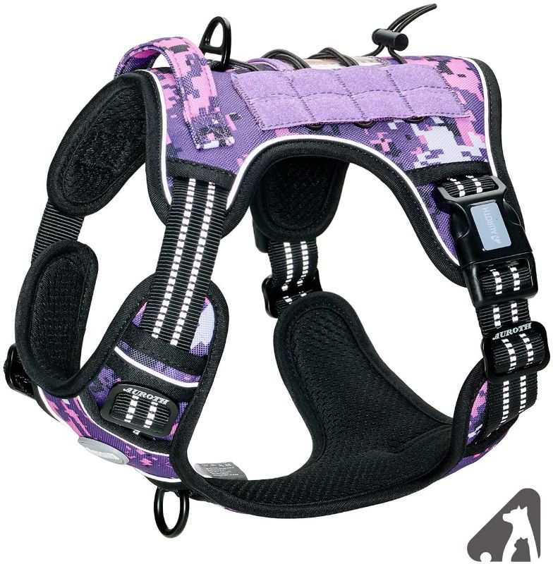 Photo 1 of Auroth Tactical Dog Harness for Small Medium Large Dogs No Pull Adjustable Pet Harness Reflective K9 Working Training Easy Control Pet Vest Military Service Dog Harnesses (M, Purple Camo)
