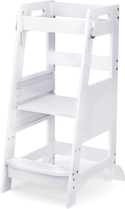 Photo 1 of PARTS ONLY!!! TOETOL Bamboo Toddler Kitchen Step Stool White Helper Standing Tower Height Adjustable with Anti-Slip Protection for Kids Kitchen Counter Learning
