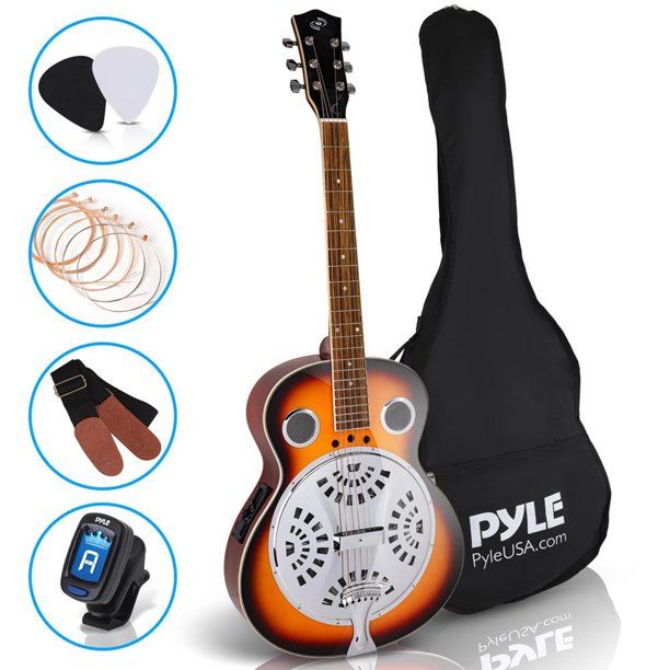 Photo 1 of Pyle 6-String Acoustic Resonator Guitar, Full Scale Resophonic, Accessory Kit Included
