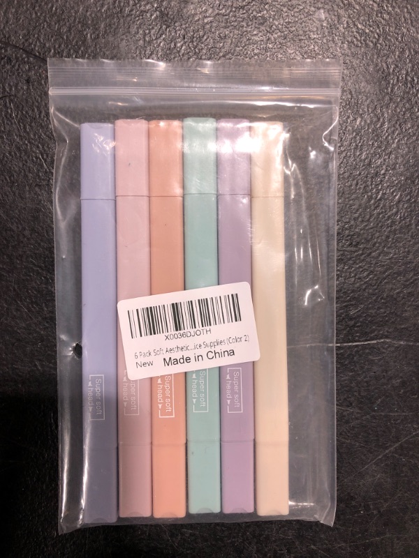 Photo 2 of 6 Pack Soft Aesthetic Cute Highlighters, Gentle Colors Dual Tip Highlighters, Chisel Tip and Medium Tip, No Bleed Dry Quick, Perfect for Diary Bible Planner Notes School Office Supplies (Color 2)