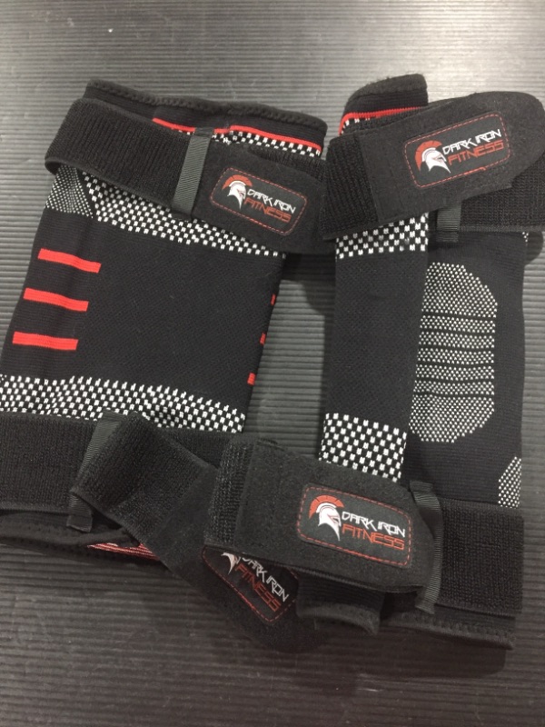 Photo 1 of Dark Iron Fitness Knee Brace for Weightlifting – Extra Large, Padded, Stabilizing Compression Sleeves for Powerlifting and Weight Training – Black-SIZE S- 2PK