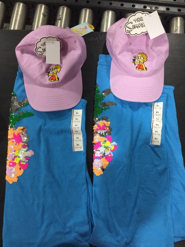 Photo 1 of 2 GIRLS TANK- SIZE XL WITH TWO PURPLE LISA SIMPSON HATS