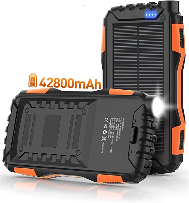 Photo 1 of Solar Power Bank,Solar Charger,42800mAh Power Bank,Portable Charger,External Battery Pack 5V3.1A Qc 3.0 Fast Charging Built-in Super Bright Flashlight(Orange)