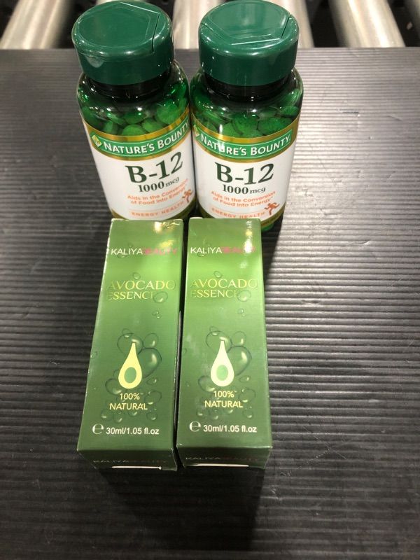 Photo 1 of (2) nature's bounty- B-12 1000mg- BB 03/2024
(2) Kaliya Beauty Avocado oil