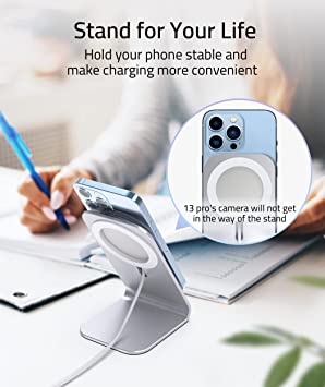 Photo 4 of Syntech Stand for MagSafe Charger Compatible with iPhone 12/13/Mini/Pro/Pro Max, Aluminum Desk Holder Phone Charger Stand MagSafe Accessories, Sliver (MagSafe Charger Not Included)
